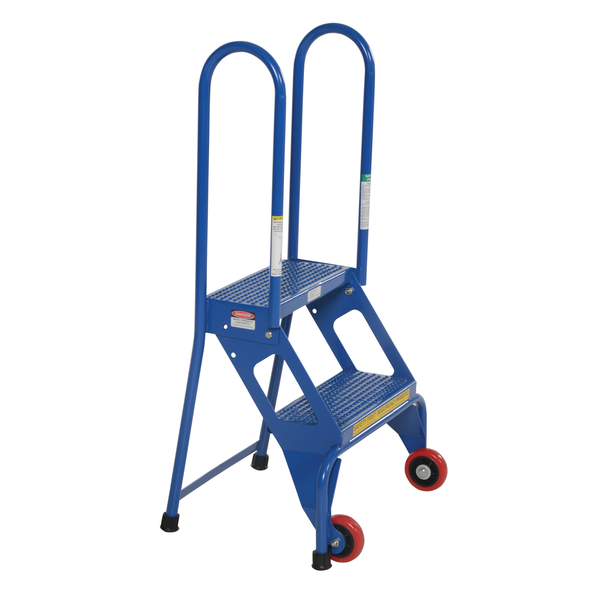 Vestil Folding Steel Ladder with Wheels - 2 Steps, 42.3in., 350-Lb. Capacity, Non-Slip, Model# FLAD-2